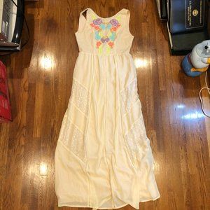 Champagne & Strawberry Cream Lace Floral Embroider Maxi Dress Sz 4